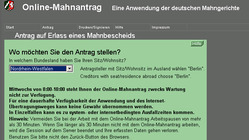 Startbildschirm online-Mahnantrag