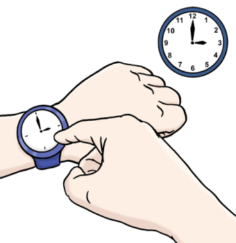 Hand zeigt auf Armbanduhr Grafik