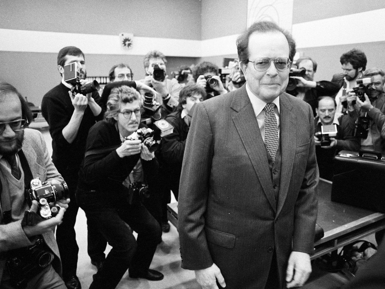 Friedrich Karl Flick, deutscher Industrieller, im März 1984 als Zeuge vor dem Untersuchungsausschuss des Deutschen Bundestages zur Flick-Spendenaffäre in Bonn.