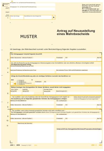 Neuzustellungsantrag Mahnbescheid