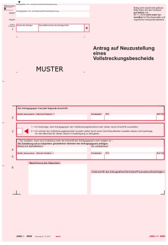Neuzustellungsantrag Vollstreckungsbescheid