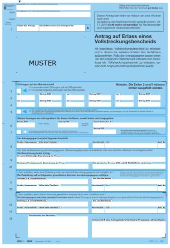 Antrag auf Erlass eines Vollstreckungsbescheides