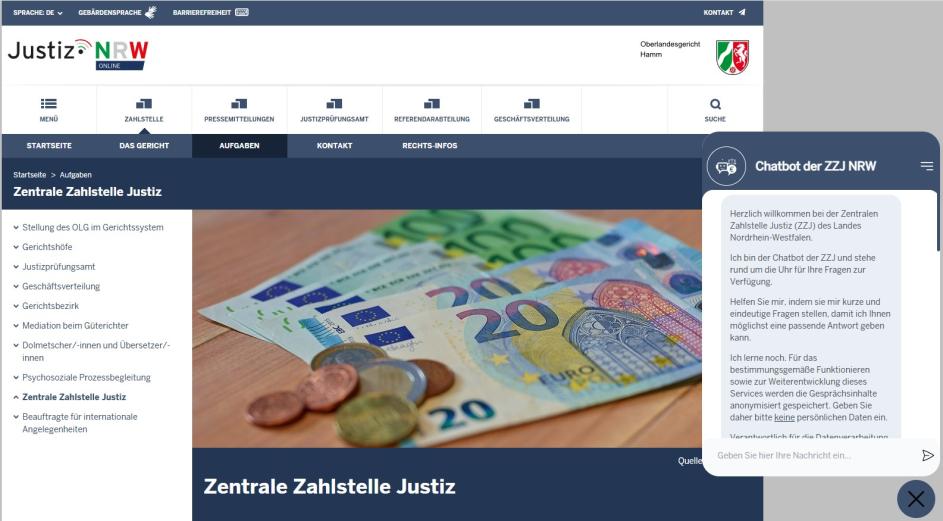 Chatbot Zentrale Zahlstelle Justiz