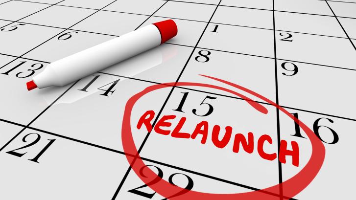 Kalender mit dem Wort Relaunch