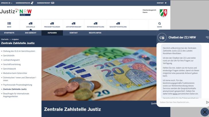 Chatbot Zentrale Zahlstelle Justiz